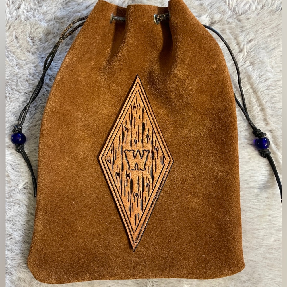 Hand Tooled “W” Monogramed Leather Drawstring Pouch